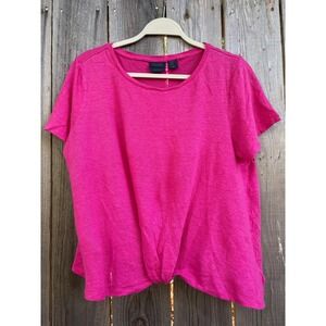 Rachel Roy Linen Top Twist‎ Front Short Sleeve Casual Hot Pink XL